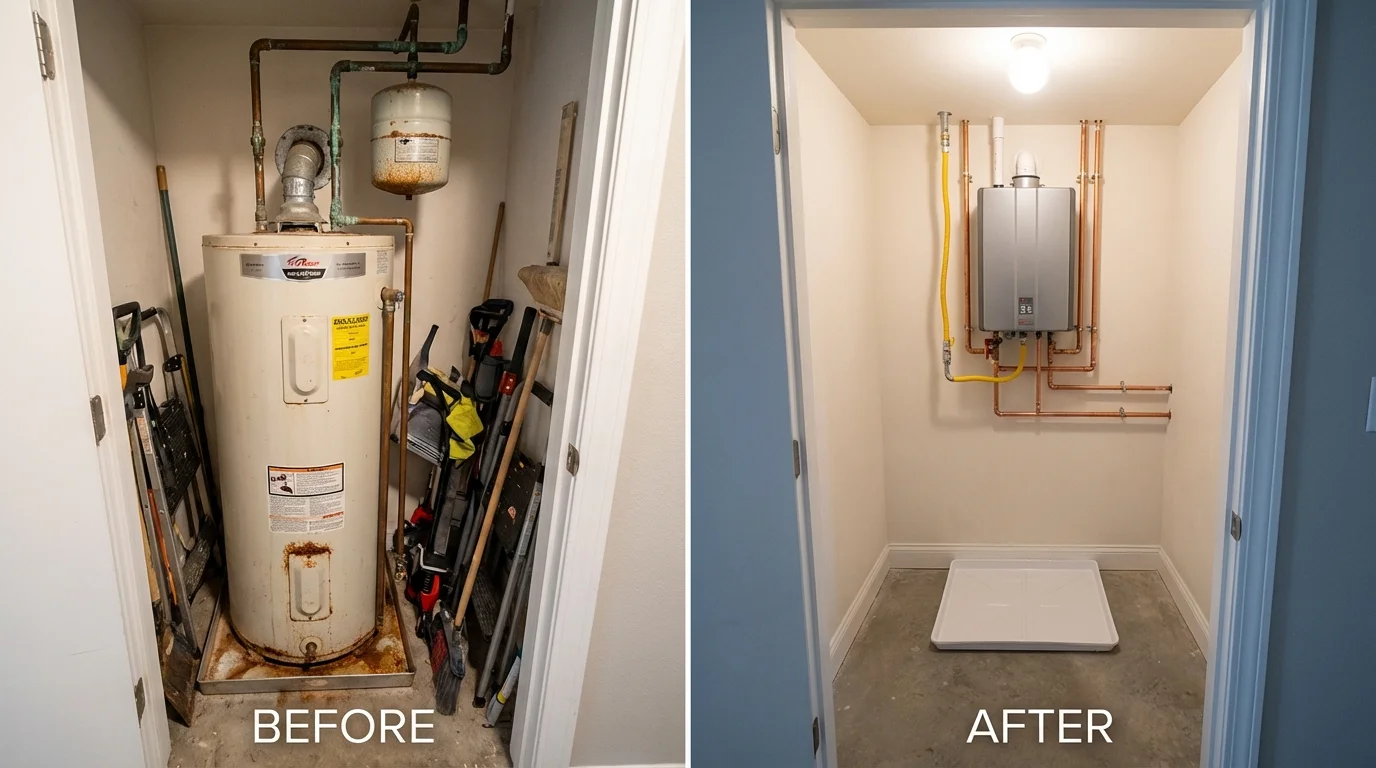Tank water heater versus wall-mounted tankless unit comparison for Cumberland, VA homeowners