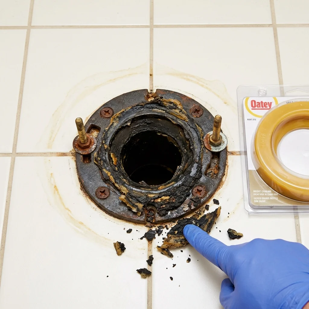 Failed wax ring showing water seepage at the base of a toilet in a Cumberland, VA home